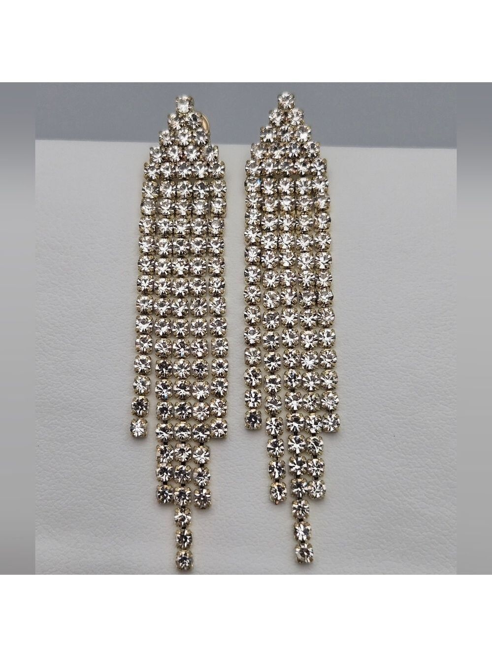 Gold-Tone Rhinestone Dazzling Tassel Earrings with .925 Sterling Silver Bridal